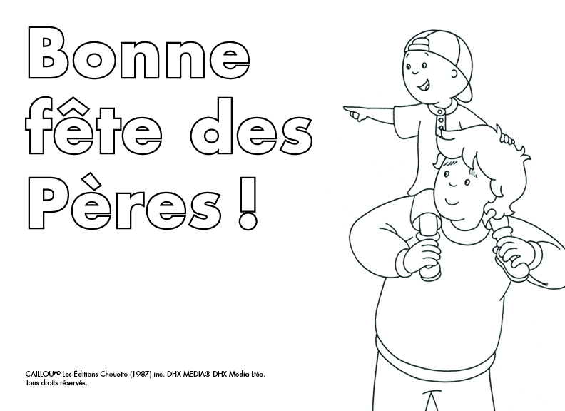 Coloriage Bonne Fête Des Pères Carte De Souhaits Avec Caillou Et Papa - Caillou à imprimer